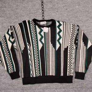 Men's Black and Green Patterned VINTAGE KNIT Sweater MONTEBELLO